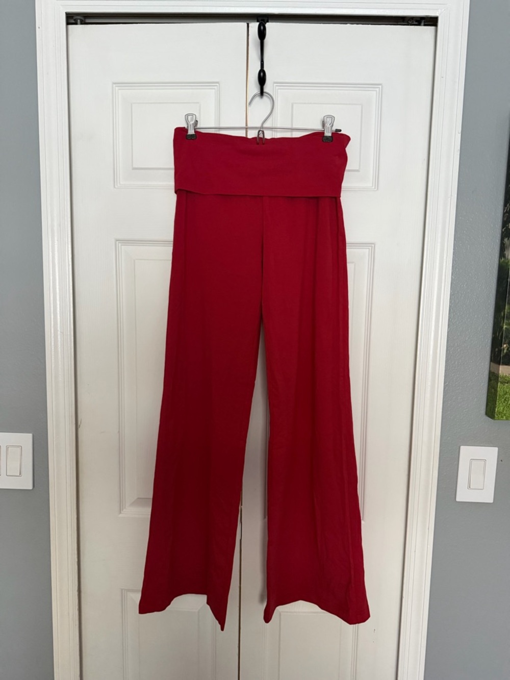 Red Wide-Leg Flare Fold-Over Waist Leggings Pants